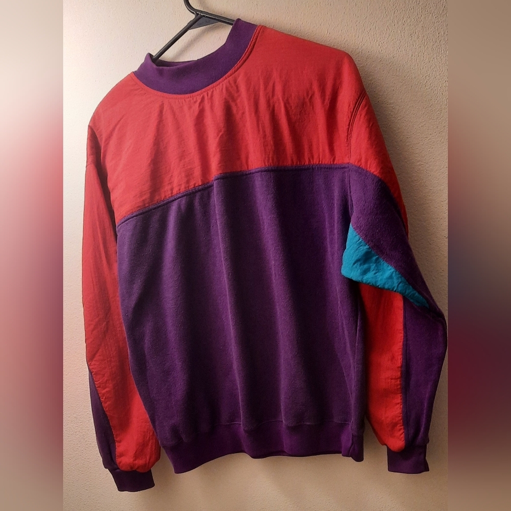 Pacer 90s Red, Purple, and Blue Crewneck Windbreaker Sweater Retro/ True Vintage